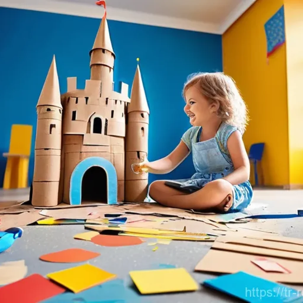 손쉽게 만들 수 있는 재활용 장난감 - **Prompt 1: Cardboard Castle Adventure**
"A wide-angle shot of a brightly lit, cozy living room....