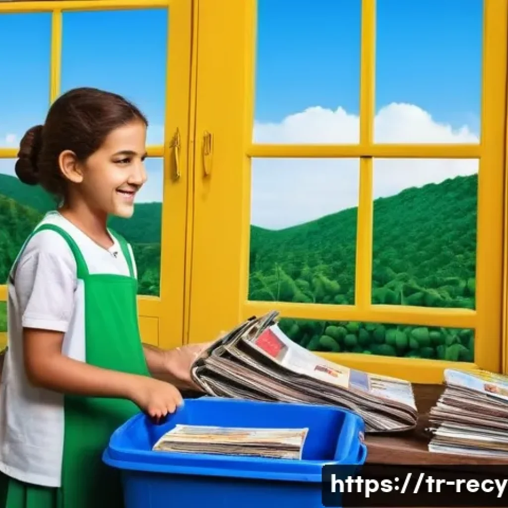 폐지 재활용 공정 - **Prompt:** A vibrant, heartwarming scene depicting a Turkish family actively participating in paper...