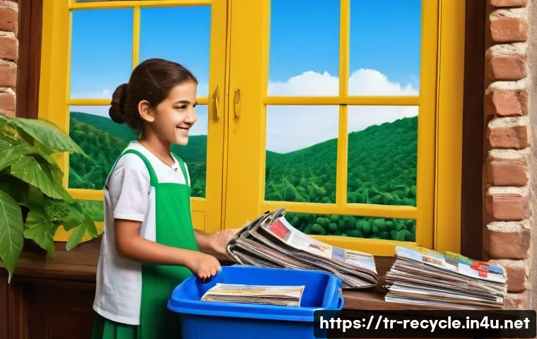 폐지 재활용 공정 - **Prompt:** A vibrant, heartwarming scene depicting a Turkish family actively participating in paper...